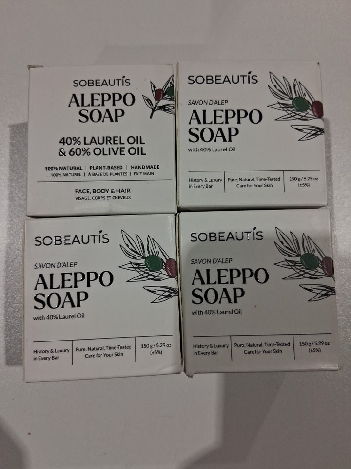 4 sobeautis aleppo soap with 40% laurel oil and 60% olive oil for face, body, and hair - vegan - 150g/5.29oz each image 4