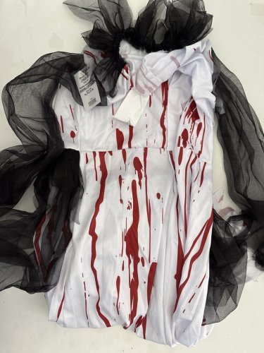 GIRLS WAY TO CELEBRATE BLOODY BRIDE COSTUME (DRESS ONLY) - MEDIUM (8/10) - WHITE/BLACK/RED image 2