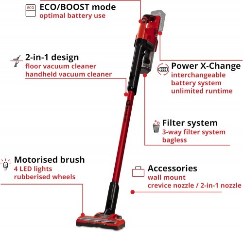 Einhell *tool only* cordless lightweight stick vacuum cleaner - 18v - red (model:TE-SV 18 Li / 2347184) image 2