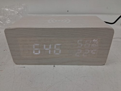 MOSITO Digital Wooden Alarm Clock with Wireless Charging - White image 3