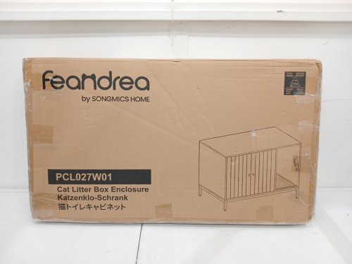 FEANDREA CAT LITTER CABINET/SIDE TABLE CAT HOUSE WITH SCRATCHING POST - 35" X 18.9" X 24.2" - WHITE/GOLD (MODEL: PCL027W01) image 2