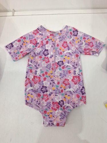 3 assorted baby SWIM PIECES - ONE PIECE, HAT, BOTTOMS - 12M/18m - PURPLE/PINK image 3