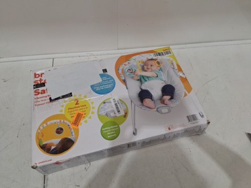 BRIGHT STARTS SAFARI FUN PORTABLE 3-POINT HARNESS VIBRATING BOUNCER WITH TOY BAR - SAFARI/MULTICOLORED (MODEL: 12204) image 2