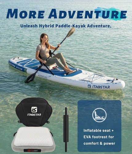 ITAOSTAR ADVENTURE EXTRA WIDE PADDLE BOARD WITH SEAT FOR YOUTH/ADULTS - 12FT X 35" - 450 LBS CAP - BLACK/GOLD (MODEL: A02A) image 4