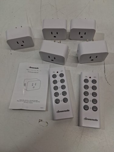 7PC Dewenwils Wireless Remote Control Outlet Set - 5 Outlets, 2 Remote Controls - White (Model: HRS205L) image 2