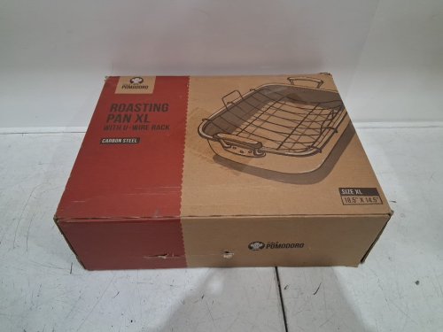 Chef Pomodoro Deluxe X-Large Carbon Steel Roasting Pan with U-Rack, 18.5'' x 14.5'' image 2