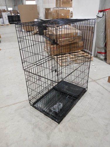AMAZONBASICS 3-tier LARGE folding metal CAT/pet CAGE PLAYPEN with 2 doors & wheels - BLACK (MODEL: 9050) image 4