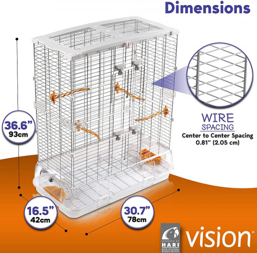 VISION BIRD CAGE - INCLUDES MULTI-GRIP PERCHES AND UNIQUE DEEP BASE - LARGE AND DOUBLE HEIGHT - 30.7" x 16.5"x 36.6" - white/ORANGE (MODEL: L12) image 2