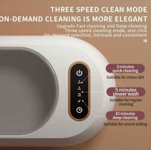 Portable Ultrasonic Cleaner for Glasses, Jewelry and more - 3 Timer Modes, USB-C Rechargeable Battery, 48000Hz, 400ml Capacity - White image 2