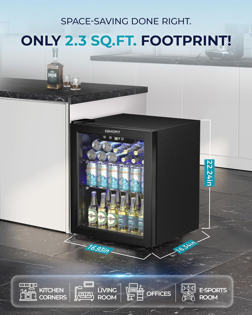 euhomy 60 can mini fridge with adjustable shelves - 1.6cu.ft. - black - (model: br001-60) image 3