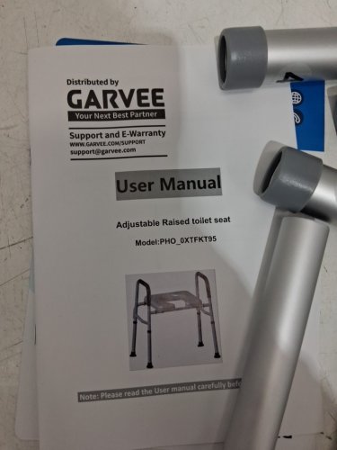 garvee adjustable raised toilet seat with arms and padded seat - 18" - 22" high - 350lbs max - grey (model: PHO-0XTFKT95) image 4