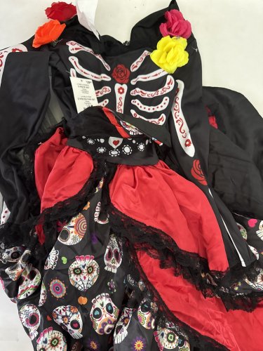 GIRLS PARTYHOLIC LA BELLA MUERTE COSTUME (DRESS ONLY) - MEDIUM (8-10) - BLACK/ASSORTED COLOURS image 2