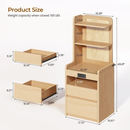Sikaic Rattan Corner Nightstand with Charging Station - 49" x 17.7" x 15.6" - Brown (Model: DJVN000167) image 2