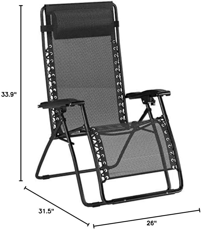 AMAZONBASICS OUTDOOR ZERO GRAVITY LOUNGE FOLDING CHAIR W/ LUMBAR PILLOW - BLACK image 3