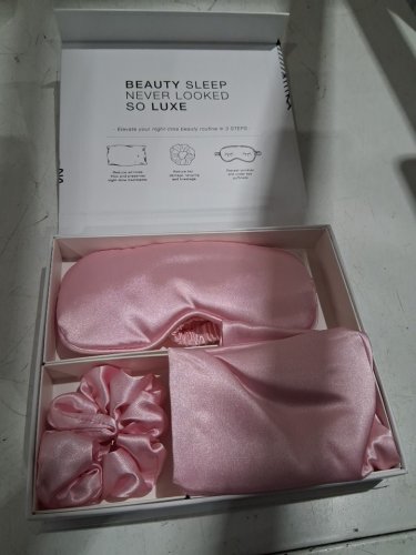 3pc Beauty Satin Sleep Set - Pillowcase, Eye Mask, and Scrunchie - OSFM -pink image 3