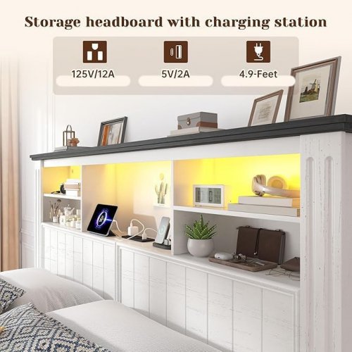 EnHomee Headboard with Storage and charging station - Full - White (Model: 55SCHPBFAS4DCMFA) image 2