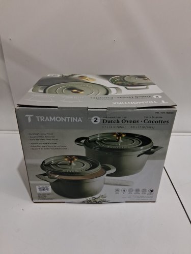 2pc Tramontina Cast Iron Covered Casserole cooking Set - 4qt / 7qt - spruce green/gold (model: 1829022) image 6