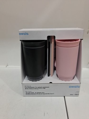 2PK Owala INSULATED 2-IN-1 LID Tumbler - 40OZ - BLACK/PINK (MODEL: 1855927) image 3