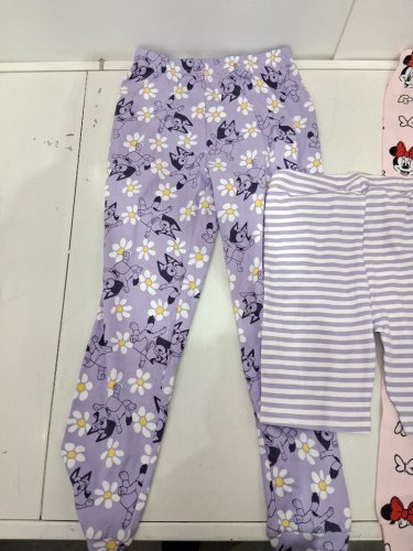 3 ASSORTED GIRL'S BOTTOMS - 2 LONG PANTS, 1 SHORTS - MEDIUM (7/8) - BLUEY PURPLE/MINNIE MOUSE PINK image 2