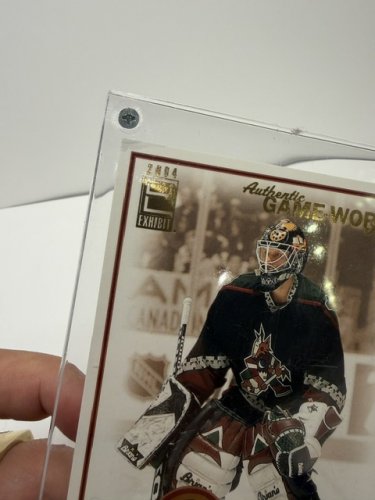 2004 EXHIBIT AUTHENTIC GAME WORN JERSEY PATCH SEAN BURKE PHOENIX COYOTES JUMBO CARD LIMITED EDITION 408/750 image 5