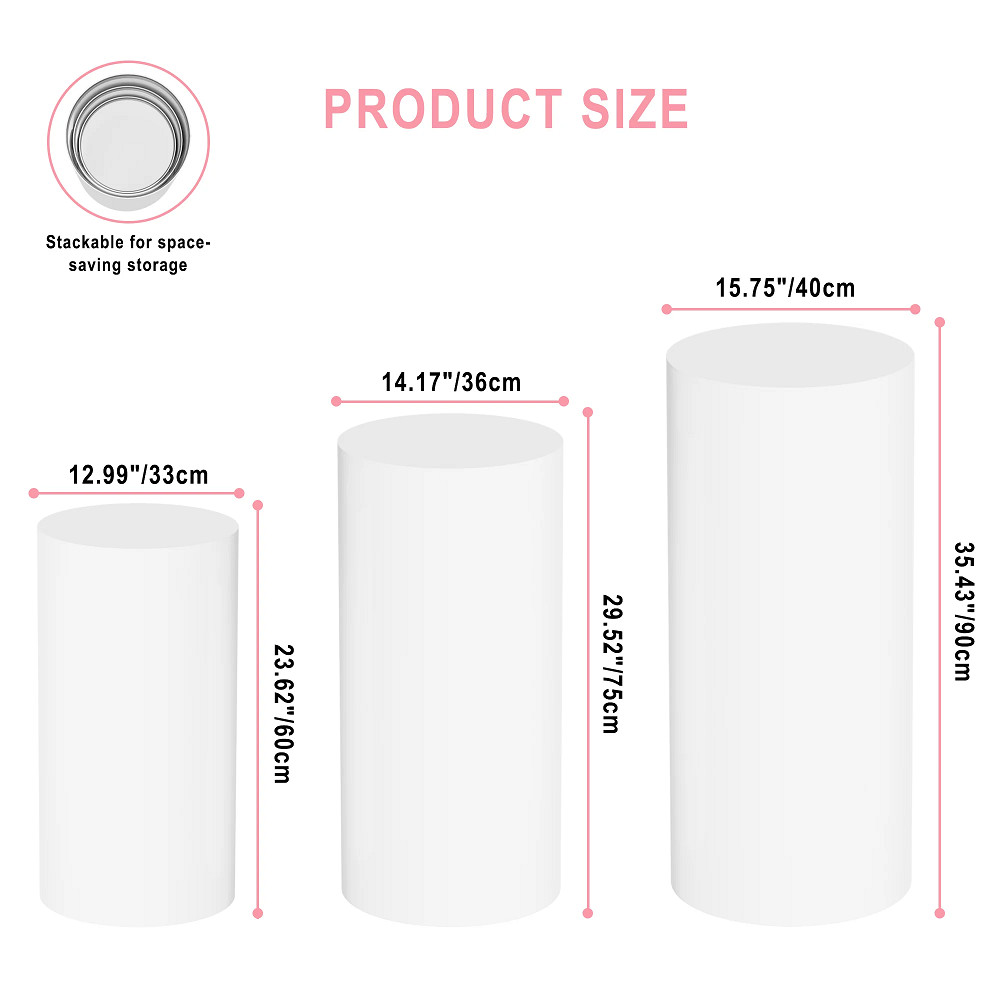 3PC Round Cylinder Pedestals Stands - white image 2