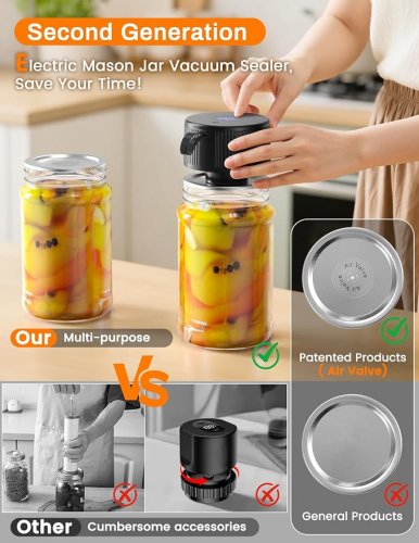 26PC MASON JAR VACUUM SEALER KIT with led display - rechargeable & reusable (model: SP-MJ02) image 2