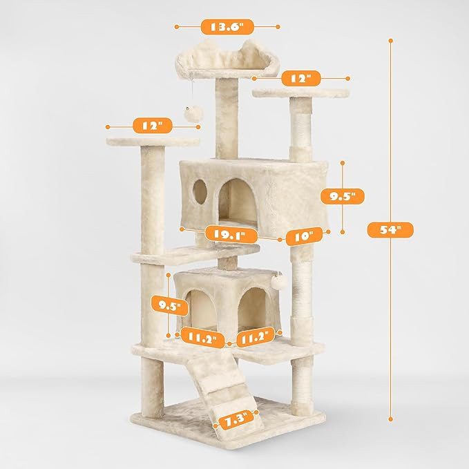 YAHEETECH Cat Tree Cat Towers Cat Condo with Platform - 54" -beige (model: 593122) image 2