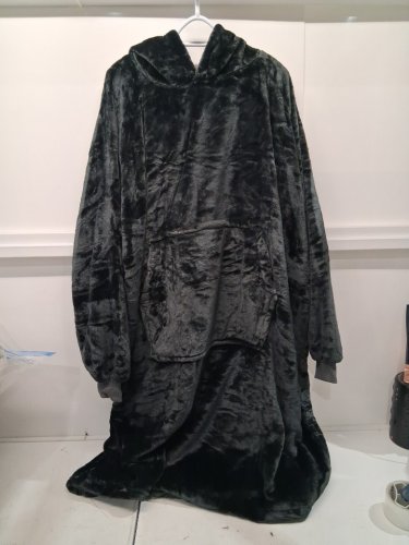 ADULT'S OVERSIZED PLUSH HOODIE HOUSECOAT - OSFM - BLACK image 2