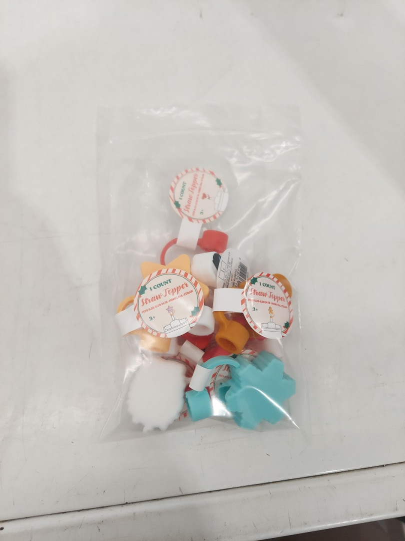 8PC ASSORTED CHRISTMAS/WINTER THEME STRAW TOPPERS - 9MM TO 10MM DIAMETER image 2