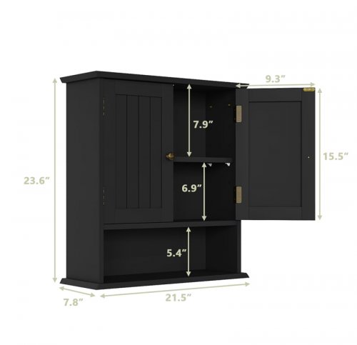 Algherohein Over the Toilet Bathroom Medicine Cabinet with Shelf - 23" x 21" - black image 2