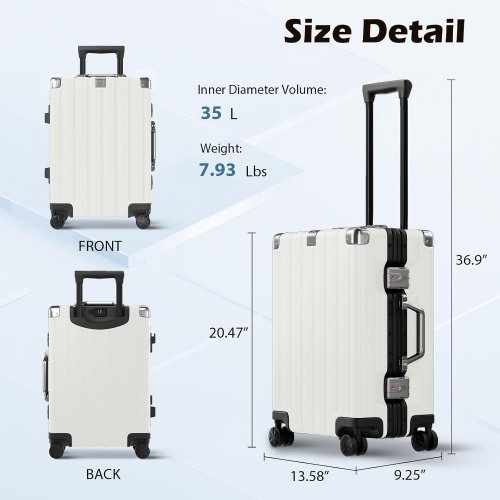 Krute Hardshell Zipperless Carry On Luggage Suitcase with USB Port, TSA Lock, and Spinner Wheels - 20" -  White image 2