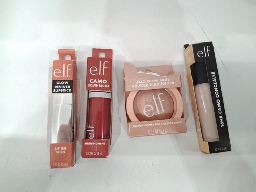 4 assorted elf makeup products - assorted  sizes, types and uses - concealer / liquid blush / highlighter/ lipstick image 2