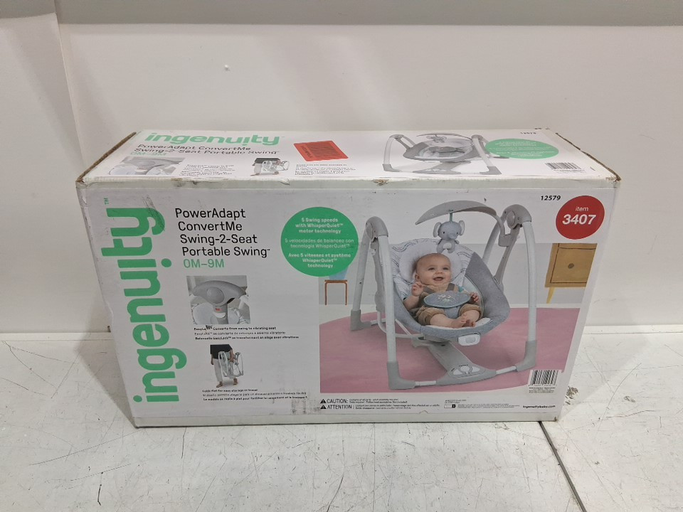 ingenuity convert me 2-in-1 compact portable automatic baby swing & infant seat with nature sounds - 0 to 9 months, 6lbs to 20lbs - swell (model: 12579/3407) image 2