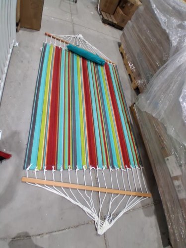 Lazy Daze Double Quilted Hammock with Carabiners & Soft Pillow for Outside - 12FT - Rainbow Stripes (Model: HMQF-41) image 4