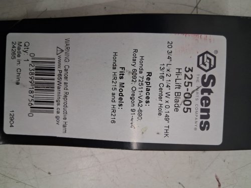 STENS HONDA HI-LIFT BLADE - Center Hole: 13/16", Outer Hole: 3/8" - BLACK - (MODEL: 325-005) image 4