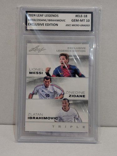 MESSI / ZIDANE / IBRAHIMOVIC EXCLUSIVE EDITION FIFA CARD - JDCC GEM MINT 10 - 2016 LEAF LEGENDS #ELE-18 image 2