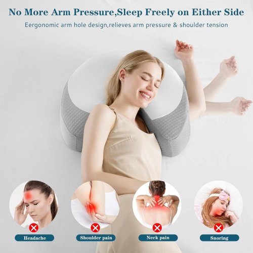 EUHAMS Ergonomic Memory Foam Side Sleeper Pillow with removable/washable cover - GREY/WHITE (MODEL: P253) image 3
