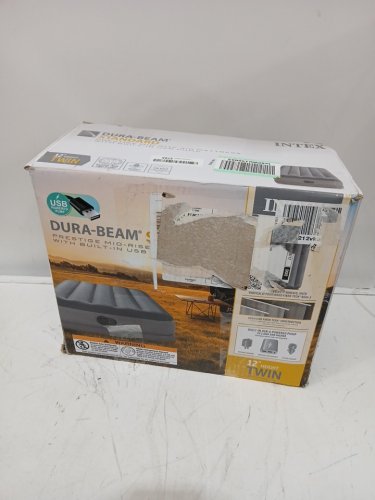 intex dura-beam standard prestige air mattress with built-in usb electric pump - Twin - 39" x 65" x 12" - grey (model: 64112e) image 3