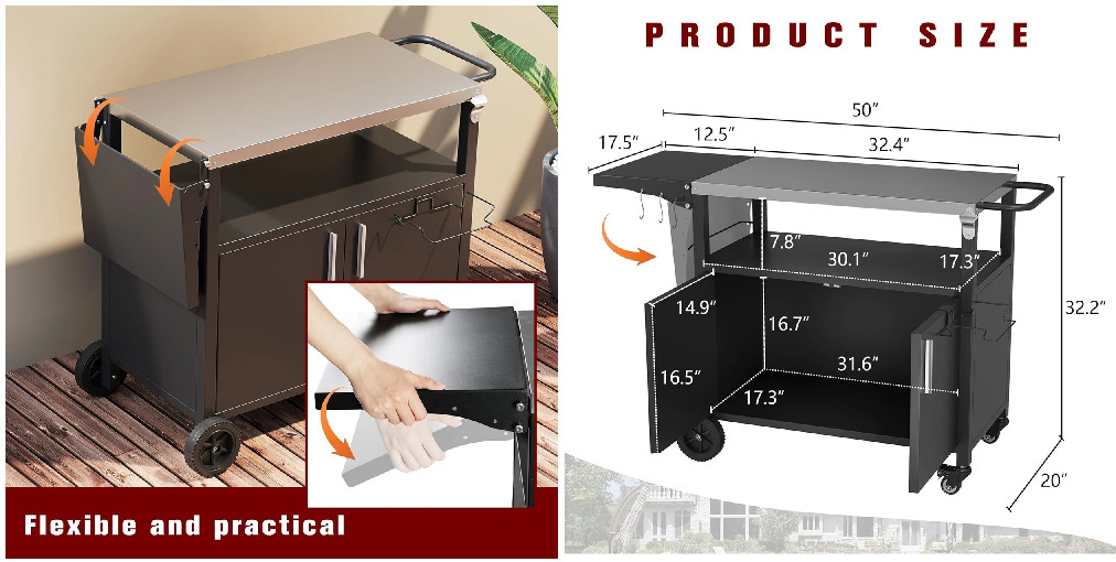 Vongrasig Grill Cart Rolling BBQ Bar Table Stand with Storage - 50" x 32.2" x 20" - black (model: TY-DR-TPCC-BK-250408-S-U-A) image 2