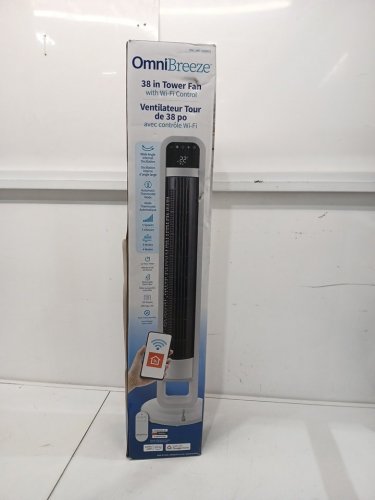 omnibreeze premium 38" Rotating tower fan with wifi CONTROL, 5-SPEEDS & REMOTE - white/BLACK (model: 5333021/dc2313r-g) image 2