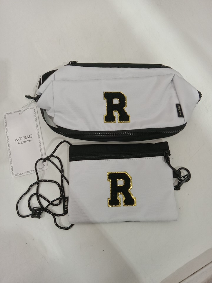 2pc A-Z BAG Travel Toiletry/MAKEUP bag With rfid - bold letter R - white/black image 4