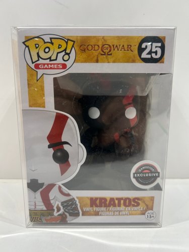 Funko pop! **gamestop exclusive** Games: god of war - kratos vinyl figure (#25) **plastic protector cover** image 2