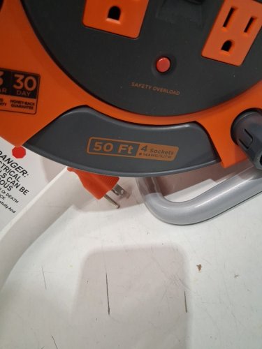 black+decker Retractable Extension Cord Reel with 4 Outlets & Heavy Duty 14AWG SJTW Cable- 50FT (MODEL-	‎227259 / bdxpa0062) image 4