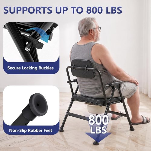 Bedside FOLDING Commode ToileT - 800LB CAP - BLACK image 2