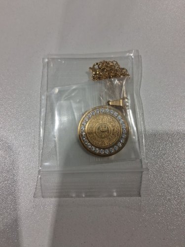 cubic zirconia engraved ayatol kursi "آية الكرسي" round pendant chain necklace for protection - 20" - 22"/2 mm width adjustable chain/ 1" pendant - gold image 2