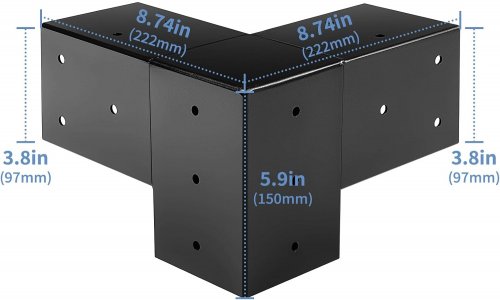 4PK Colinktool 3-Way Right Angle Corner Pergola Brackets for 4x4 Inch Wood Beams - Black (Model: ACB01) image 2