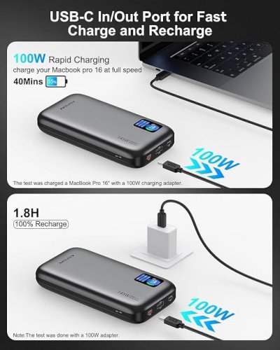 ASPERX Fast charging portable Power Bank & TFT Smart display - 145W/25000mAh - USB-C/A - Flight Approved - Deep Grey (Model: AX2410) image 3