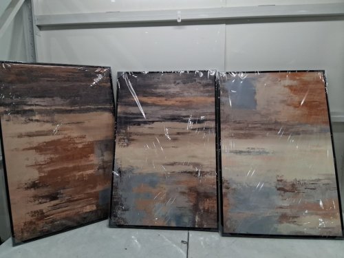 3pc  ASDCEUTICALS Large Canvas abstract Wall Art - 24" x 16" - Retro Brown image 4