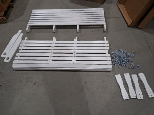 Wooden Weatherproof Patio Porch Swing with Heavy Duty Chains and Folding Cup Holder - 55" x 23" x 19" - 880LB Max - white (Model: YQ-117C) image 5