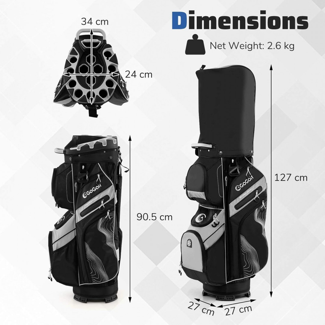 costway Molded Lock Top Golf Cart Bag with 14-Way Full Length Dividers and 11 Pockets - 35" - red (model: sp38456re) image 2